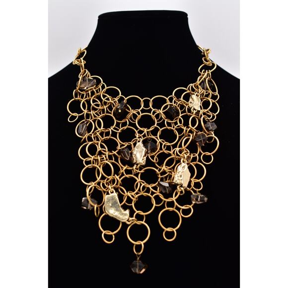 Kara Ross Vintage Collar Bib Statement Necklace Brushed Gold Nugget Signed BinBL - Picture 1 of 12